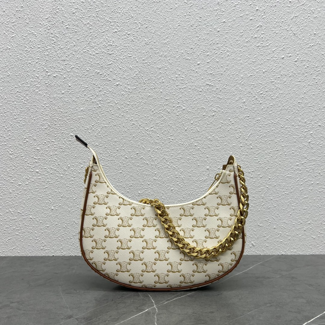 Celine Medium Ava Chain Bag In Triomphe Canvas And Calfskin Shoulder Bag White 199582